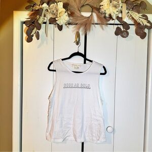 White Sleeveless Top with Graphic Text